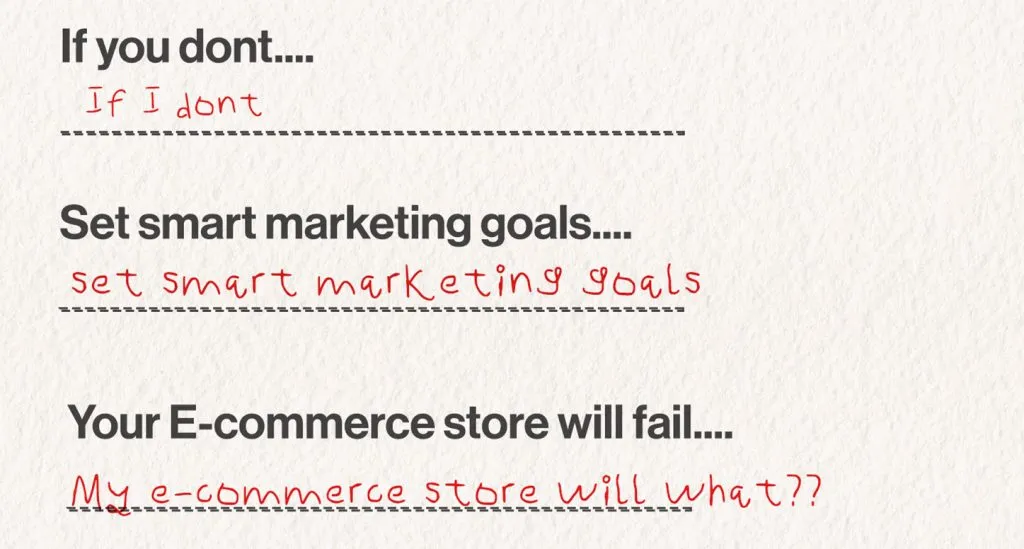 A worksheet for setting smart marketing goals for an e-commerce store