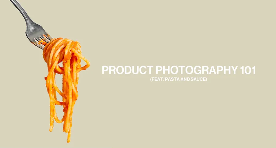 Graphic design of a fork holding spaghetti for POLA Marketing Agency's product photography 101 featuring pasta and sauce.
