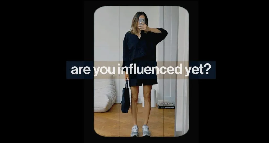 An influencer taking a mirror selfie with the text overlay "are you influenced yet?" for POLA Marketing's guide to direct-to-consumer (DTC) social media marketing.