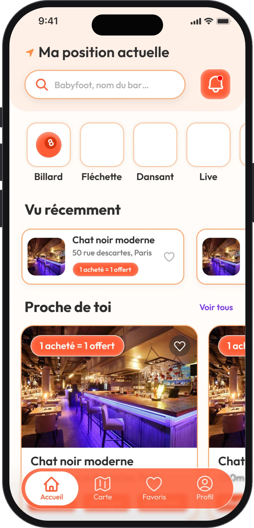 Écran d’accueil de l’app Barry