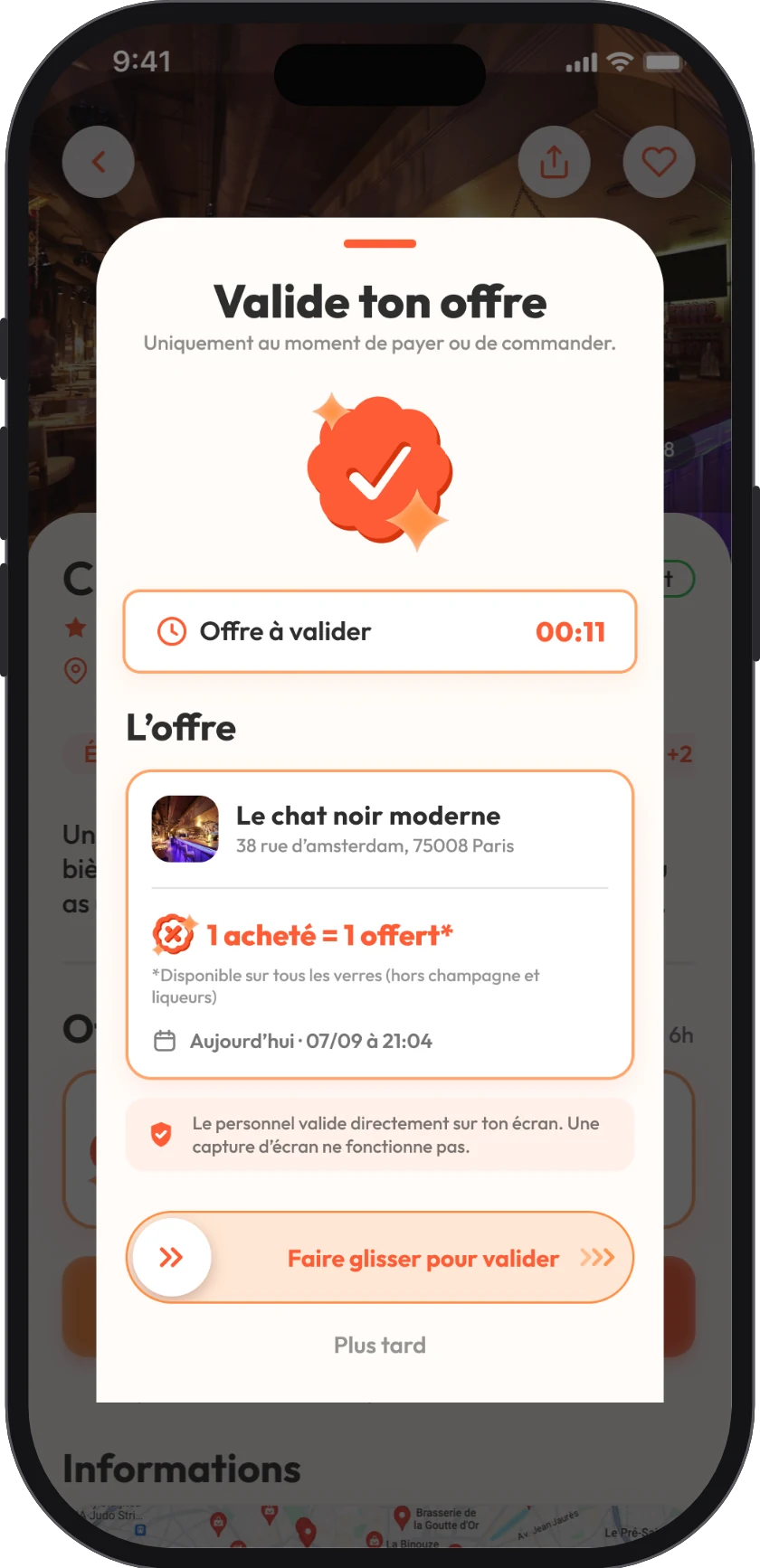 Validation d’une offre au comptoir dans l’app Barry