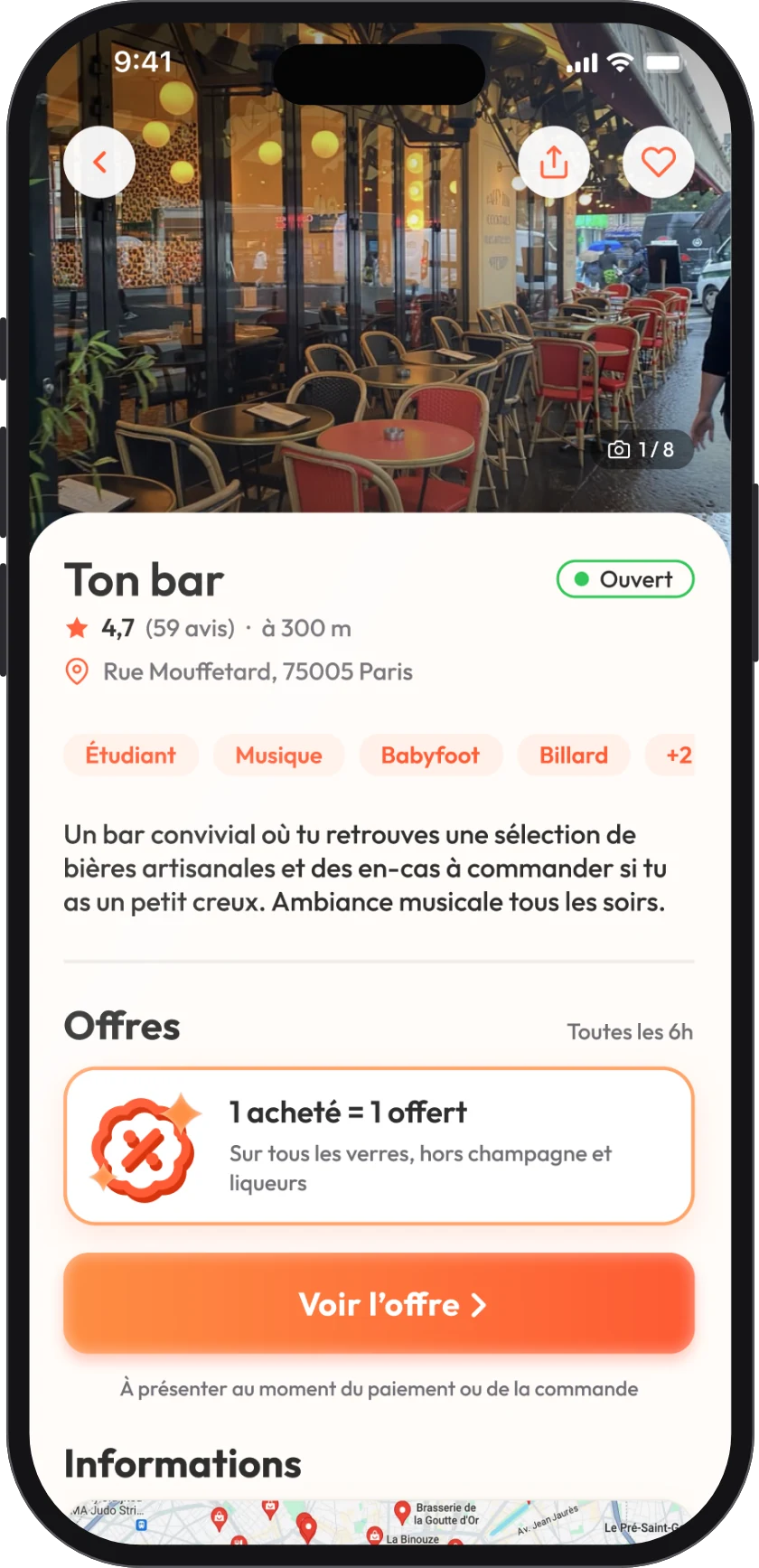 Fiche de ton bar dans l’app Barry