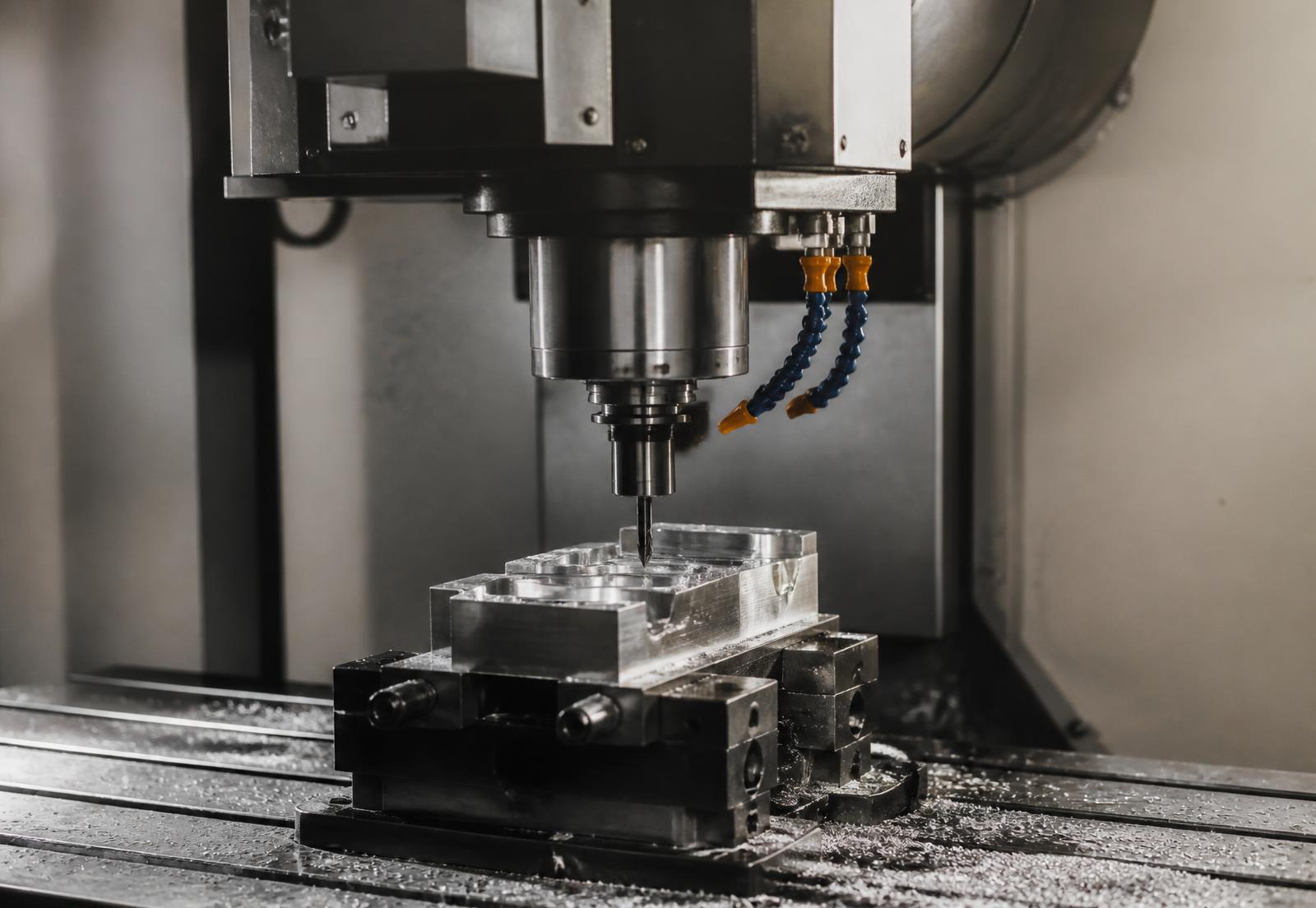 CNC milling machine cutting a metal part in a Canadian machine shop