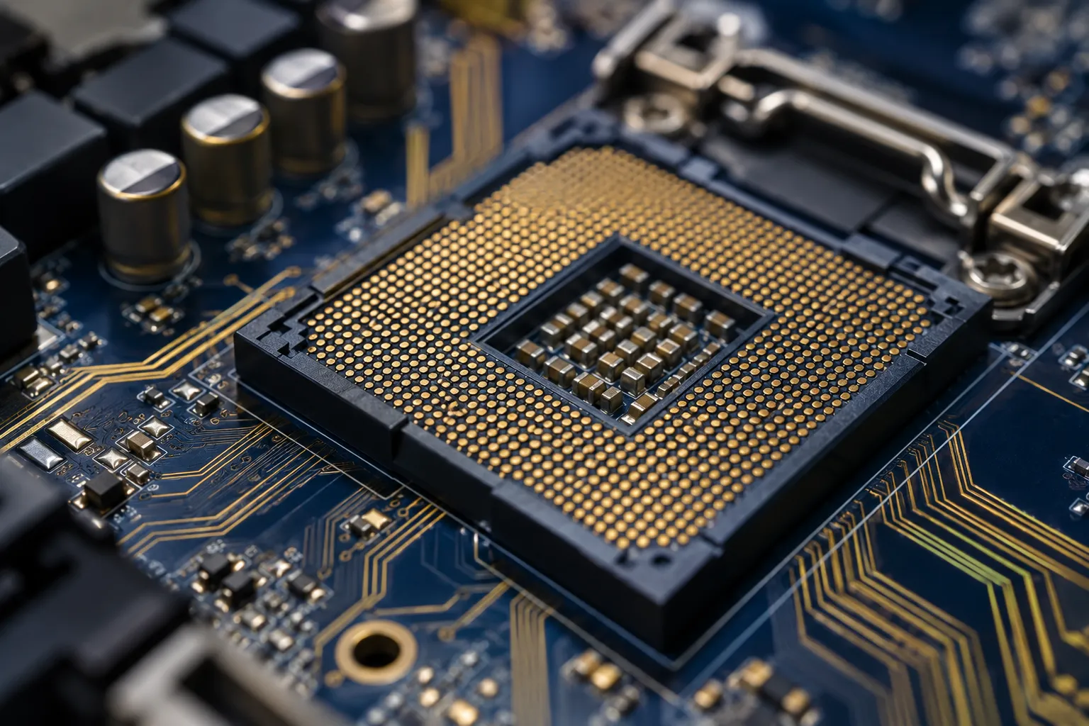 Detailed view of a processor and electronic circuit board.