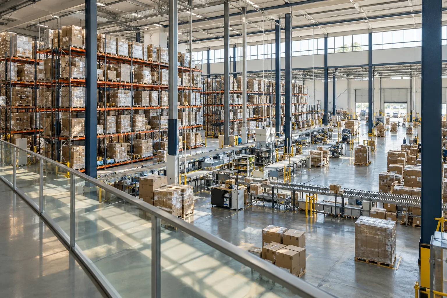 Consumer-products inventory in a distribution facility.