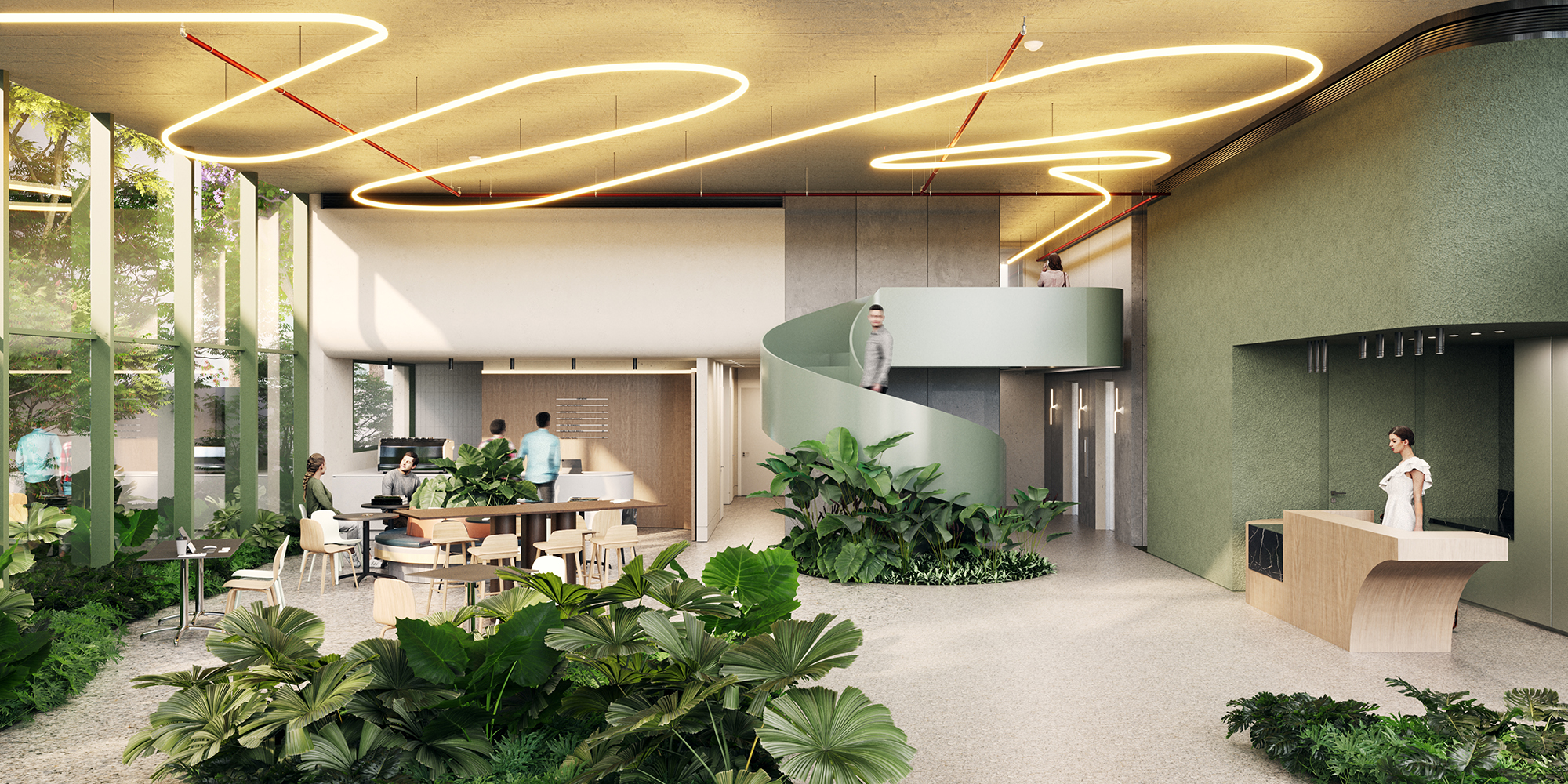 Render del lobby de A19 Cincuentenario