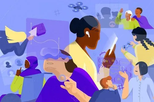 Cartoon image of women using technology