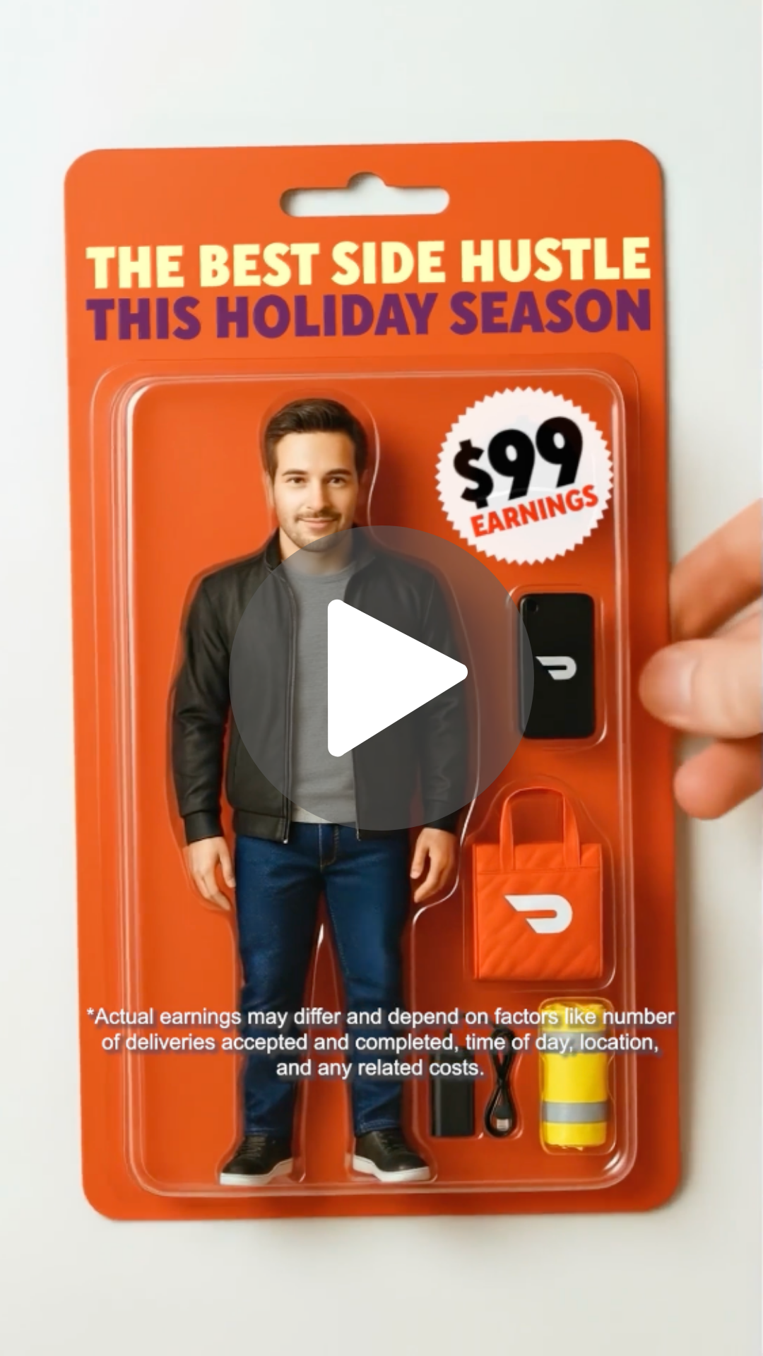 Still from the DoorDash ad Dasher Action Figure