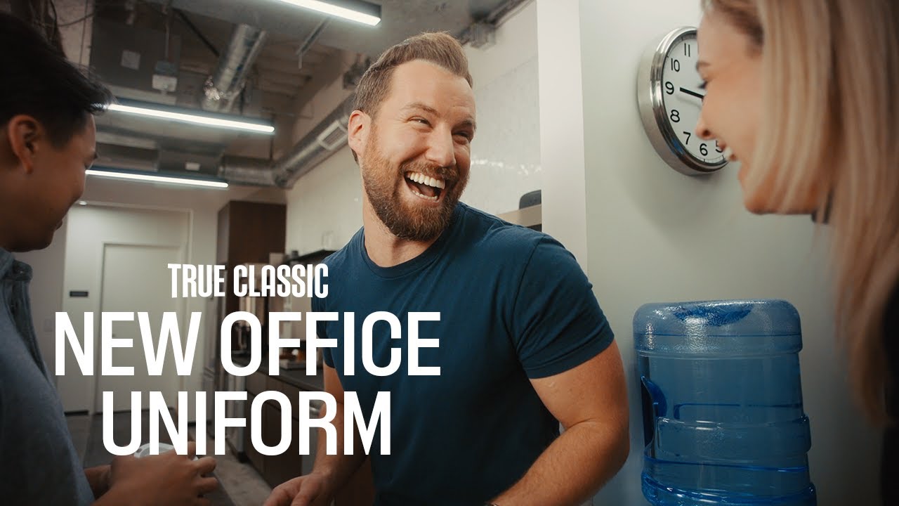 Still from the True Classic ad New Office Uniform