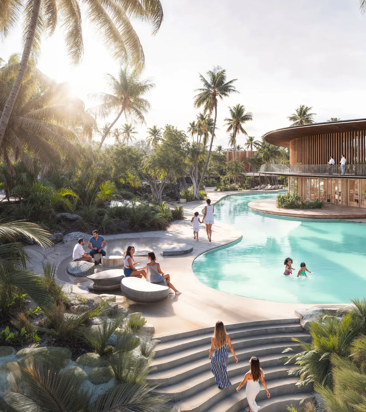 Resort pool among palm trees at Lunaya by Zaya