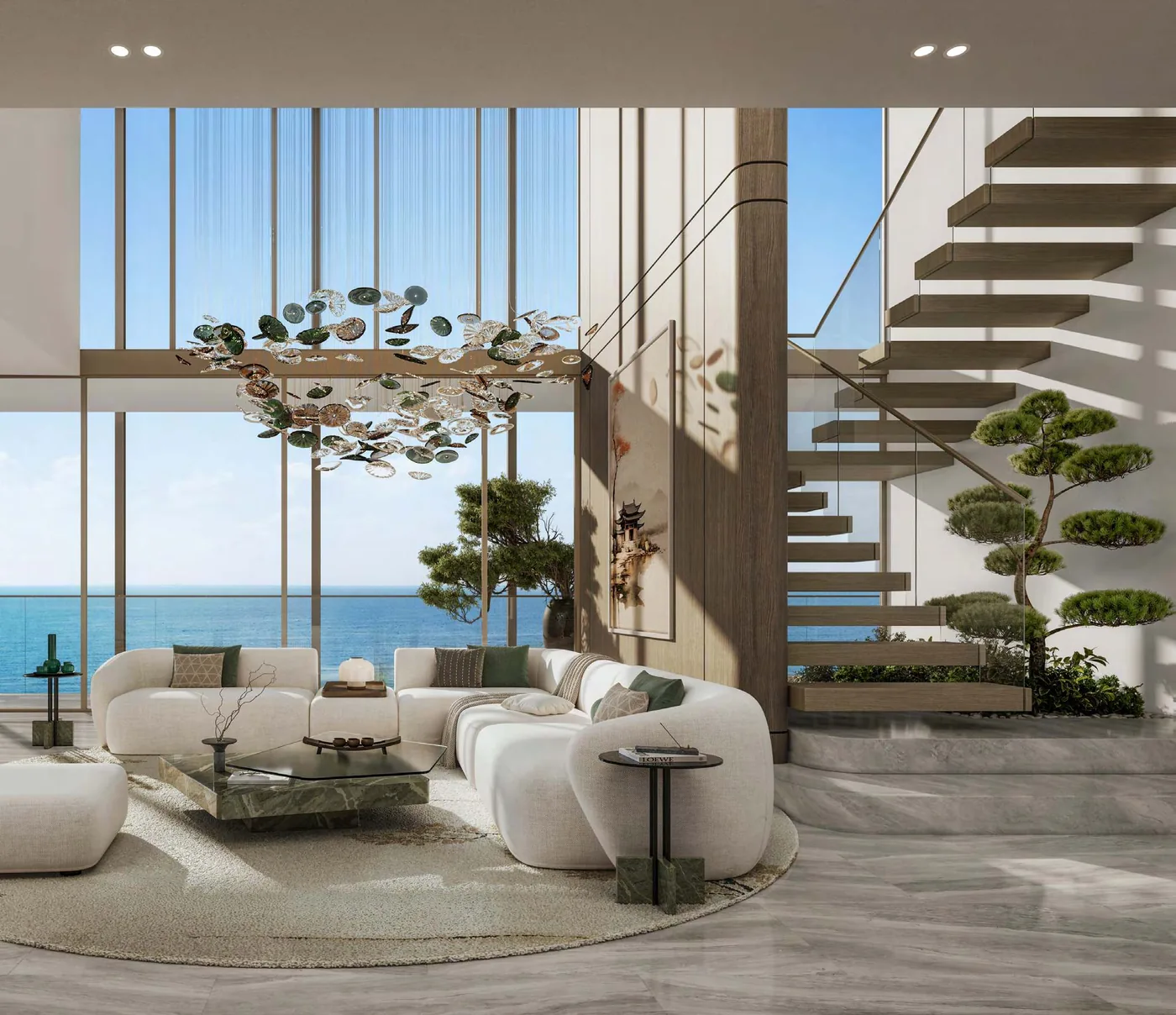 HADO double-height living room with sea view