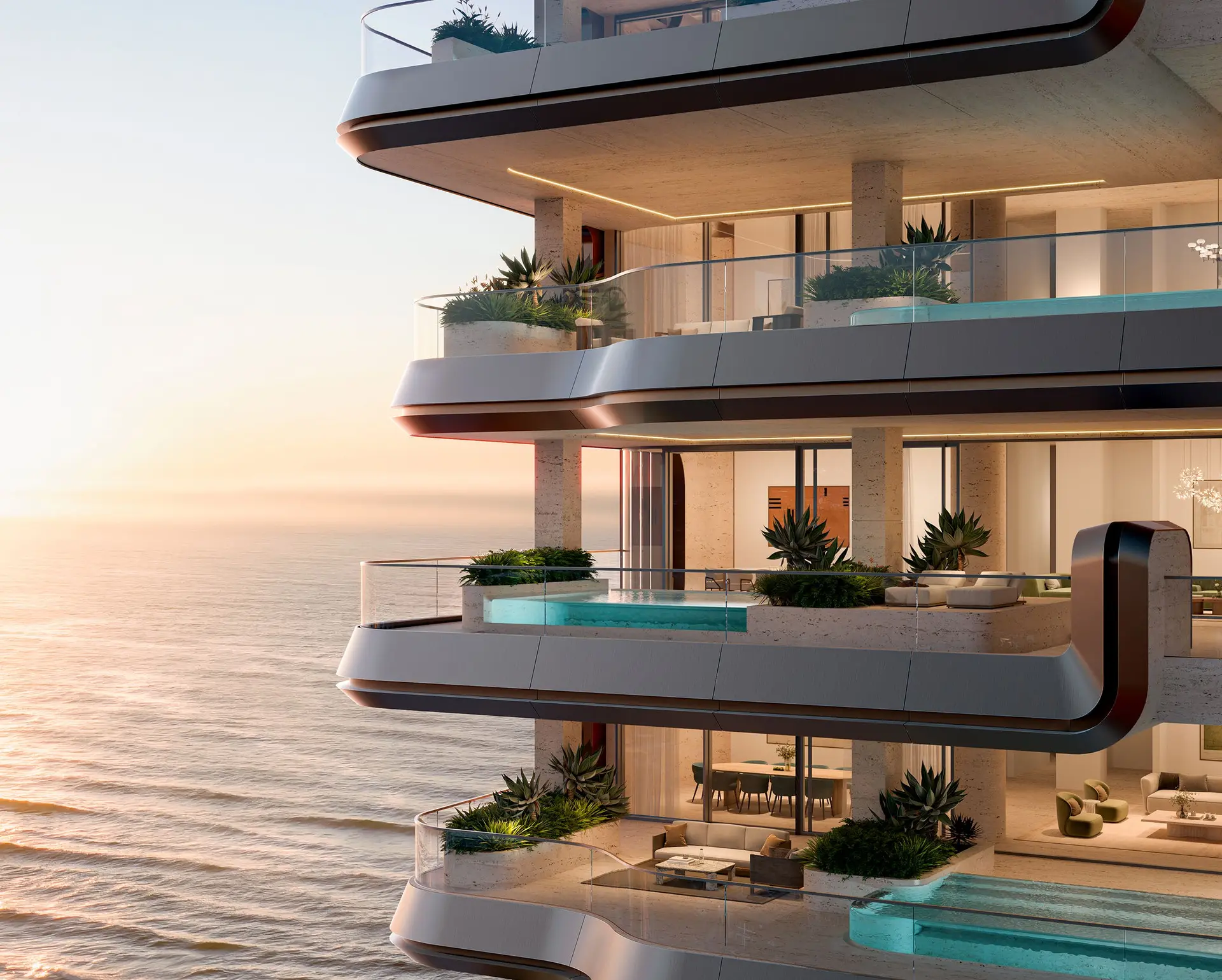 The Alba residences with terraces and plunge pools over the sea
