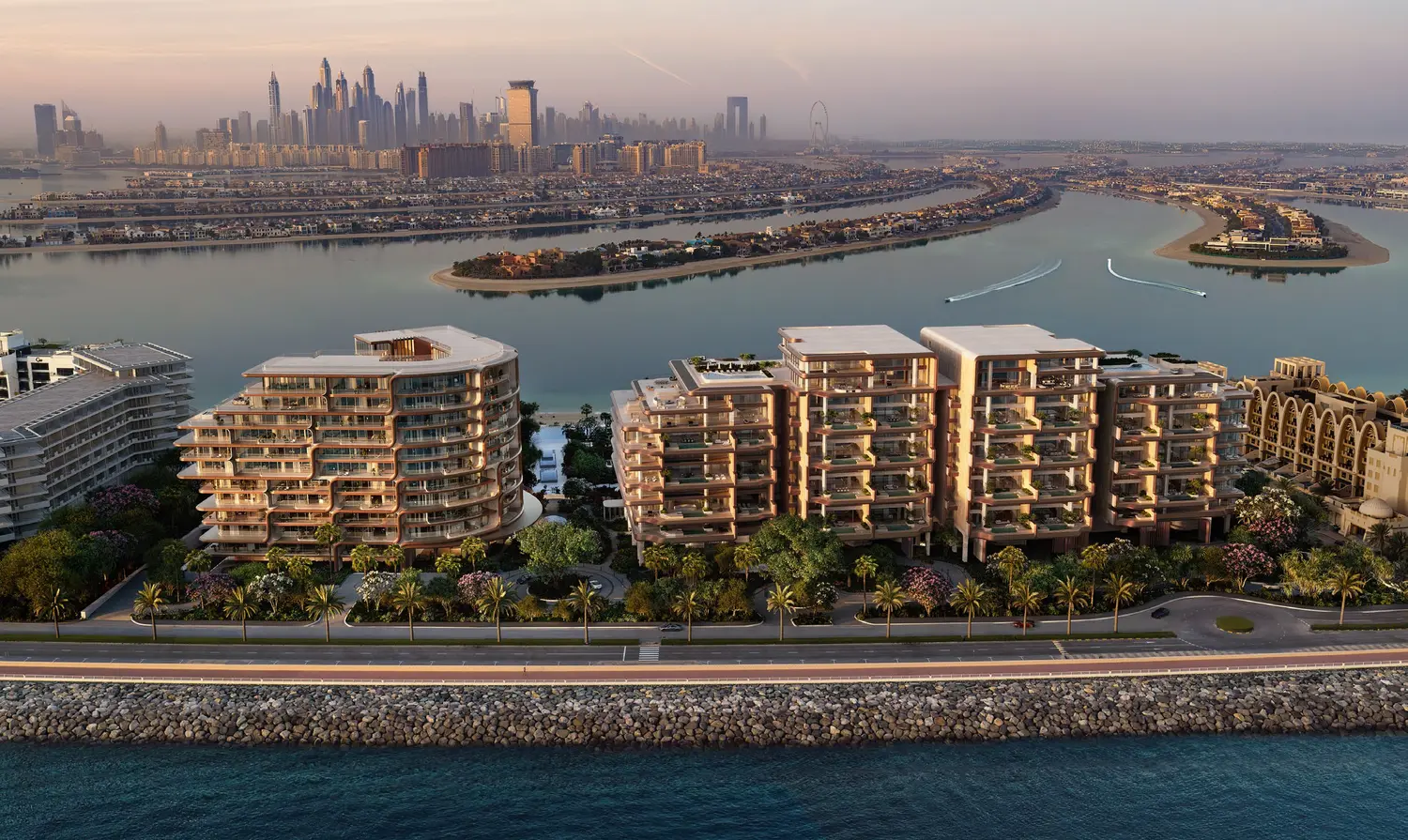 Palm Jumeirah and the Dubai skyline from the air
