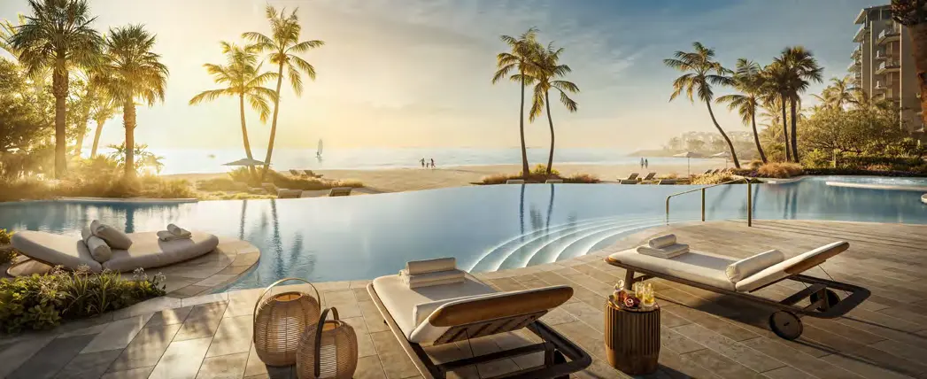 Solaya beach pool at sunset