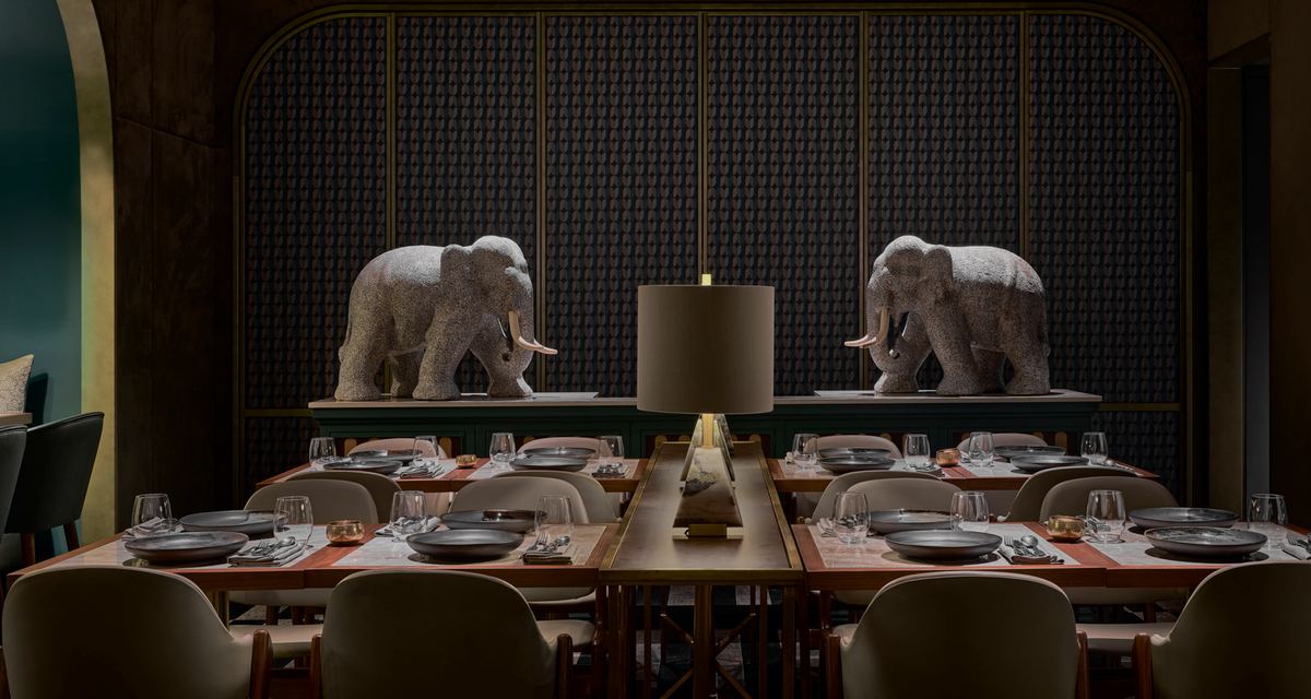 Inside Firangi Superstar, with its elephant sculptures