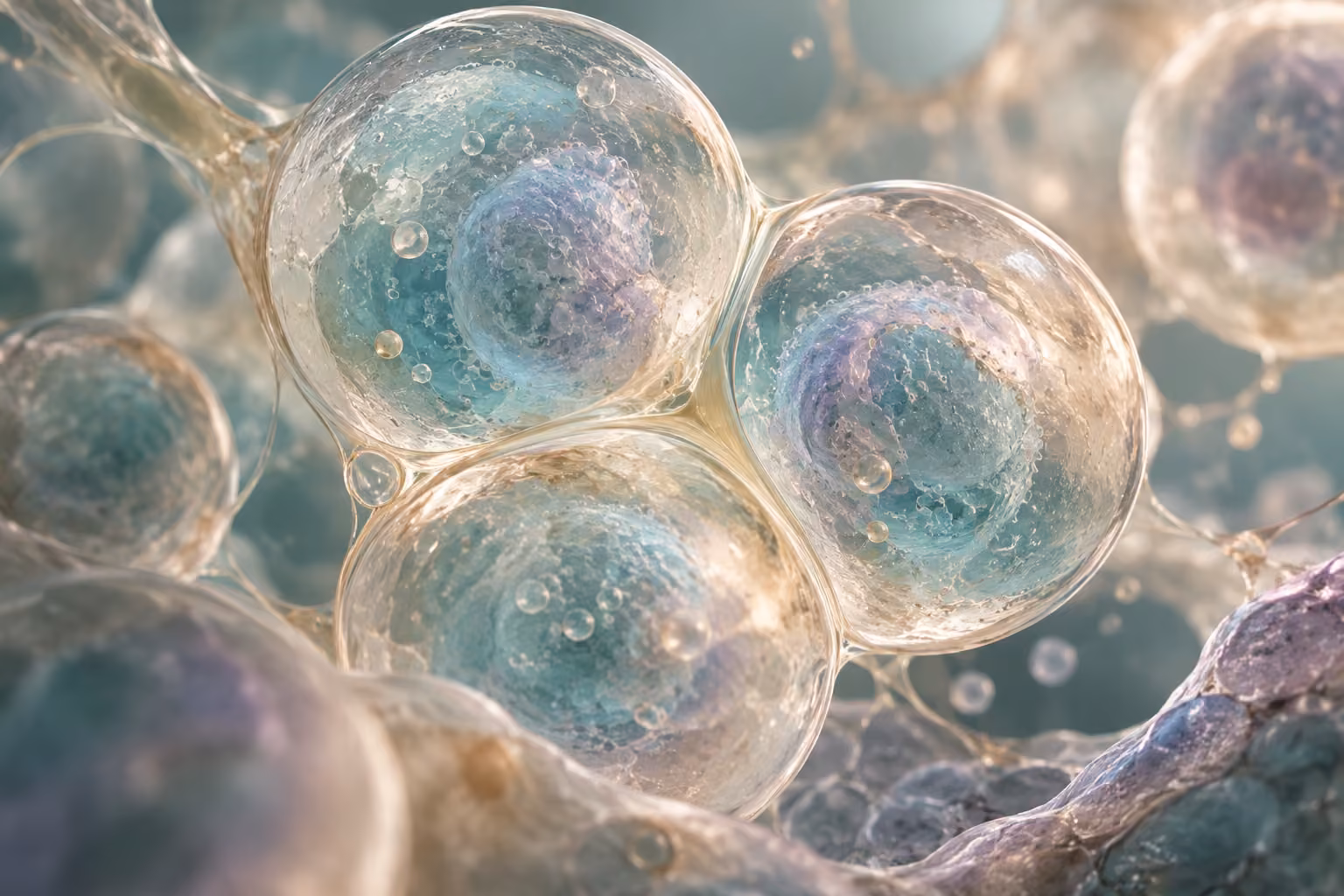 Illustration of translucent cells viewed close up.