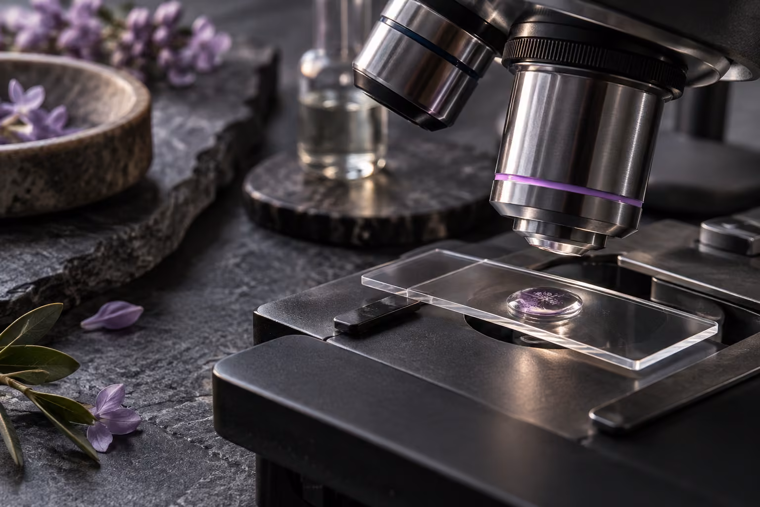 A microscope lens and glass slide