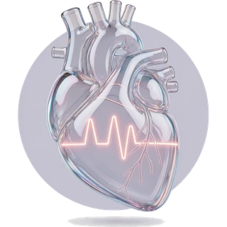 Glass heart icon with a pulse line for hormone and metabolic health