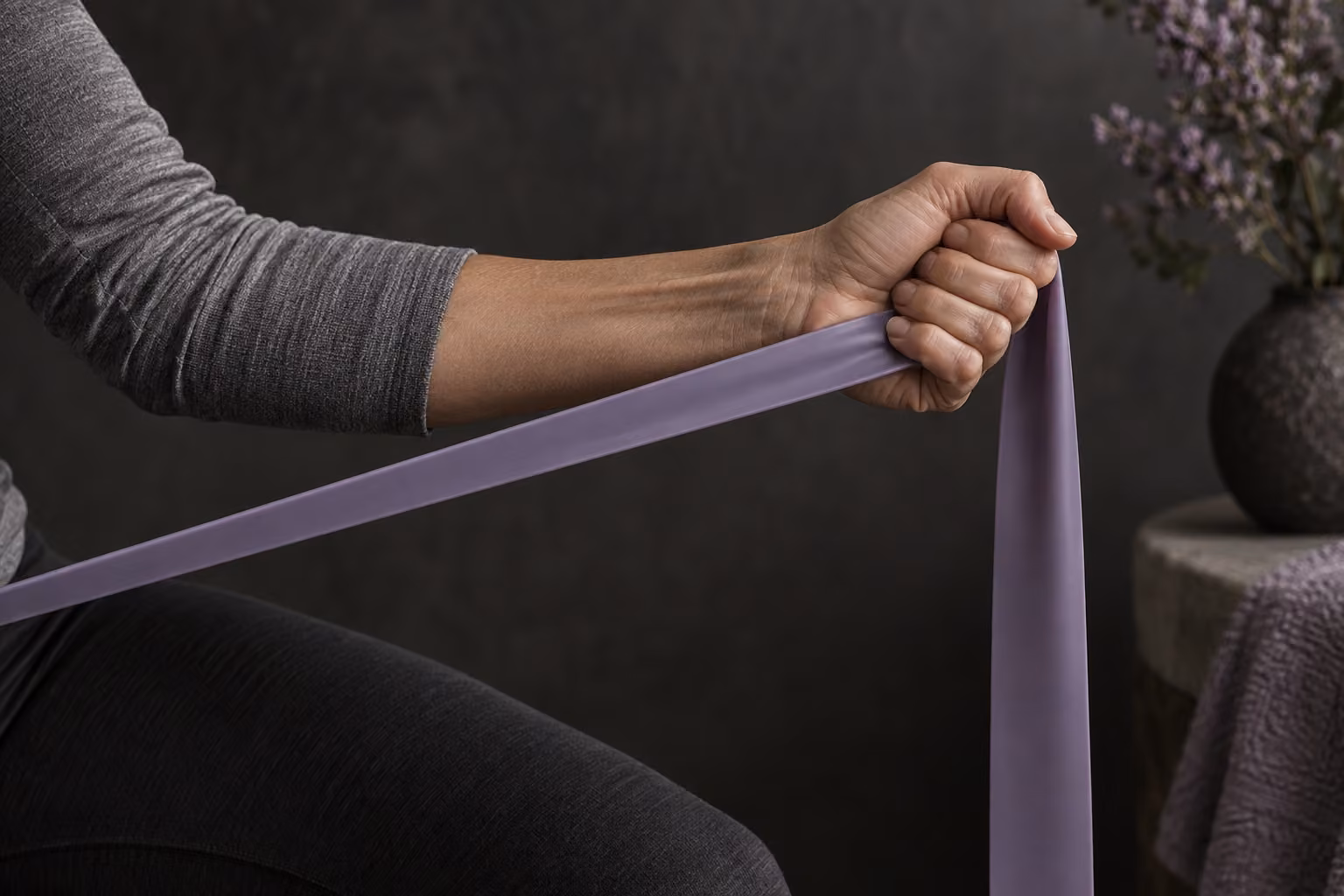 A hand holding a resistance band