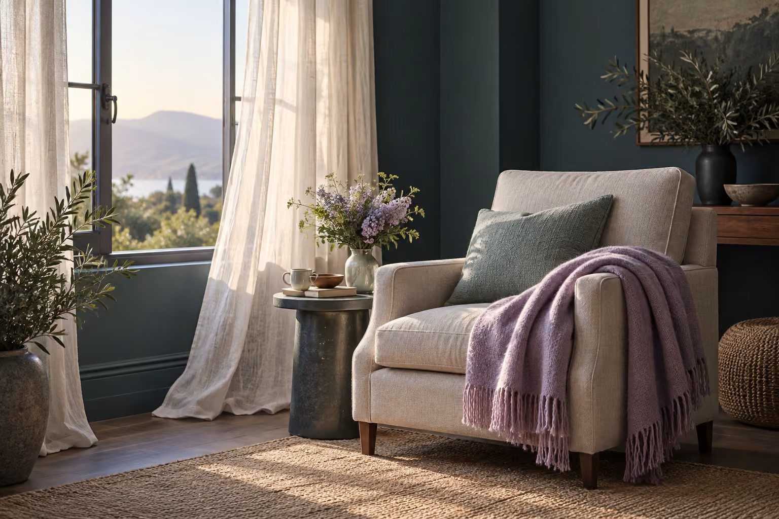 A chair by an open window