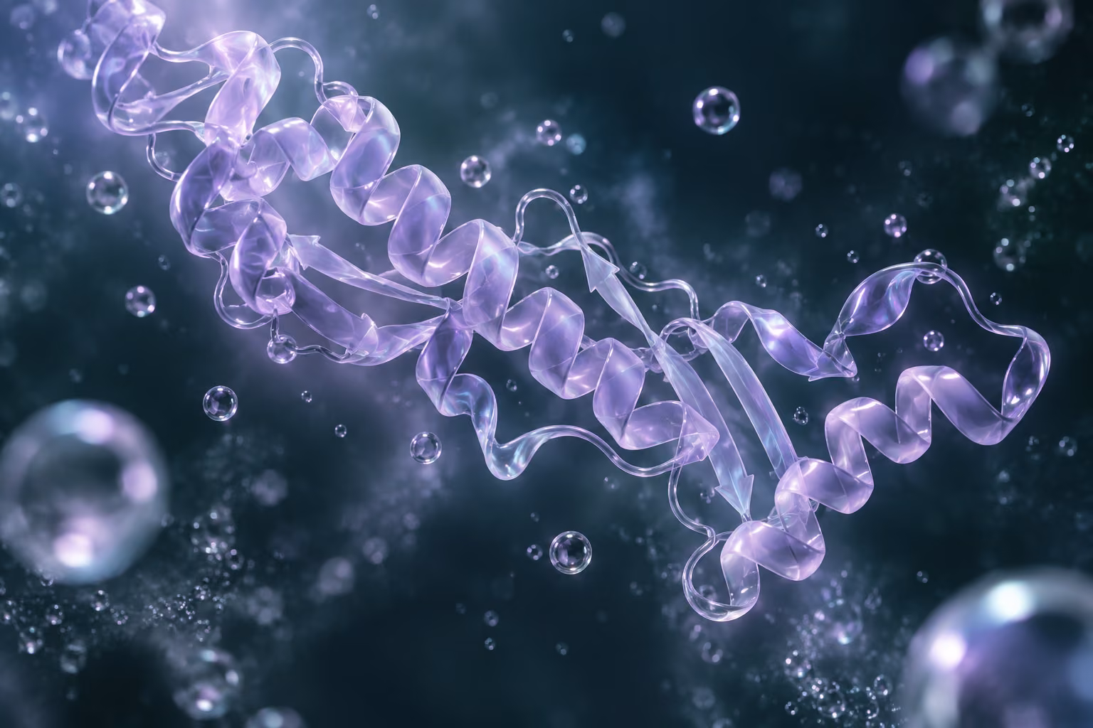 Artistic translucent lavender molecular ribbon