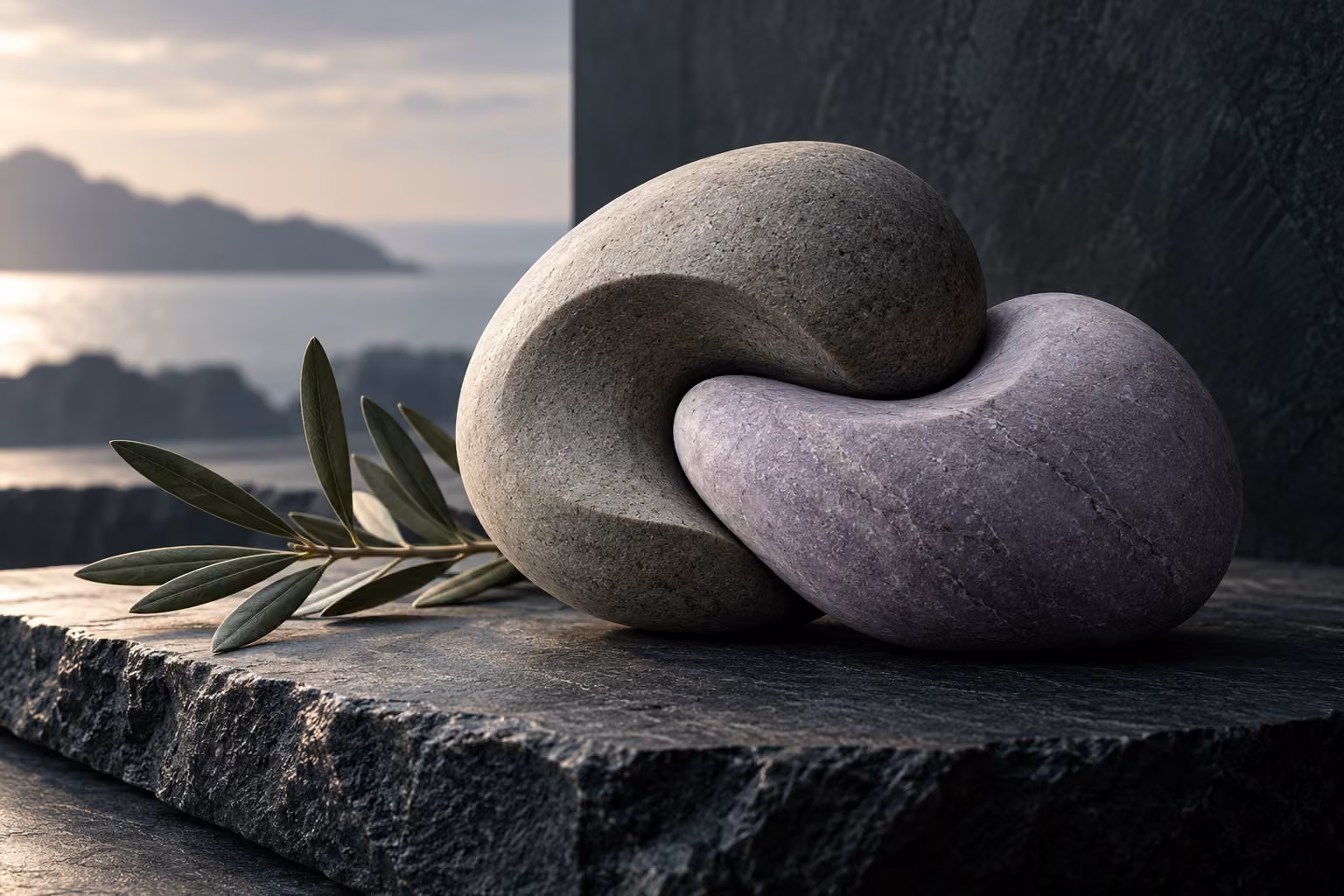 Two smooth stones resting together