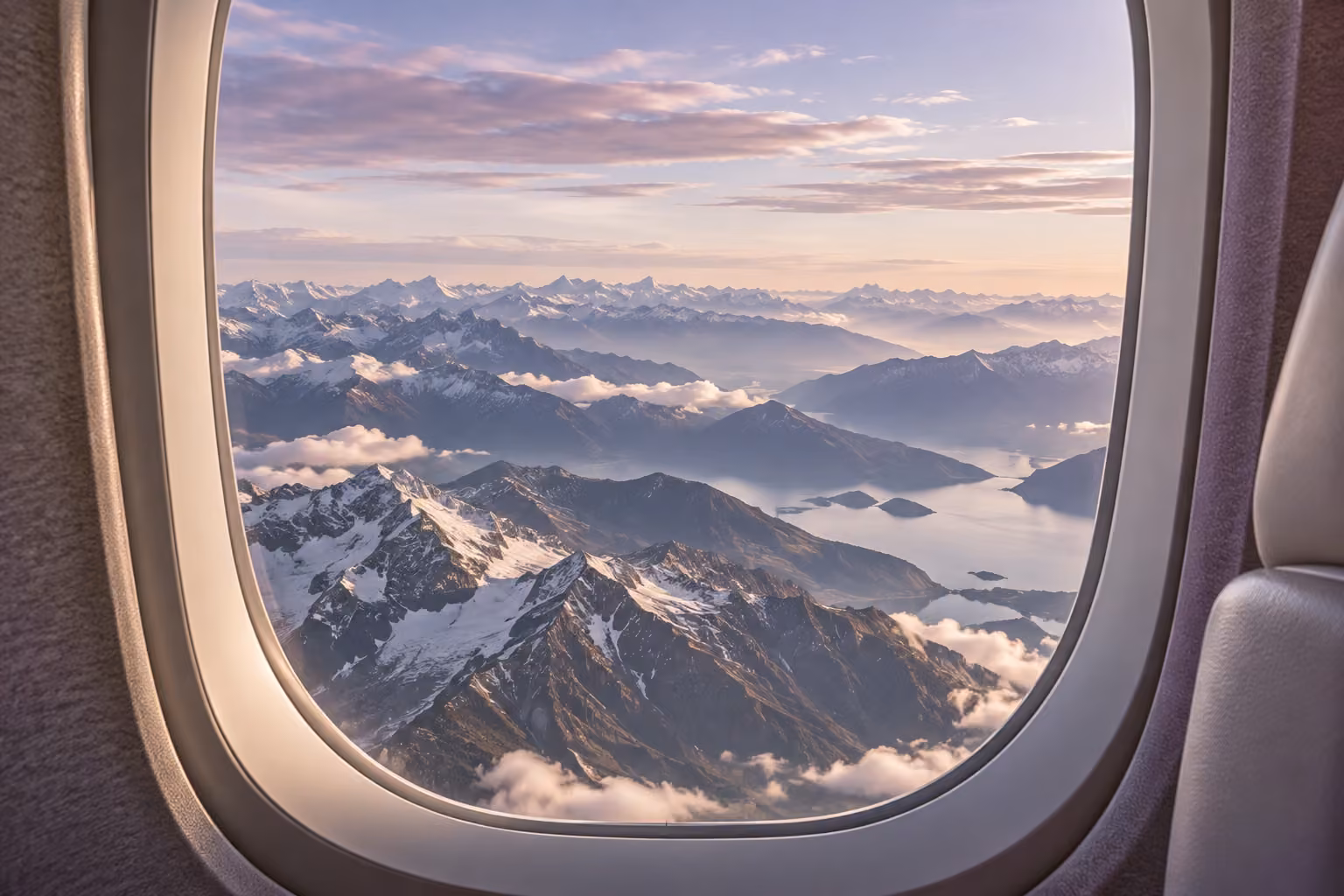 Mountains seen from an airplane window