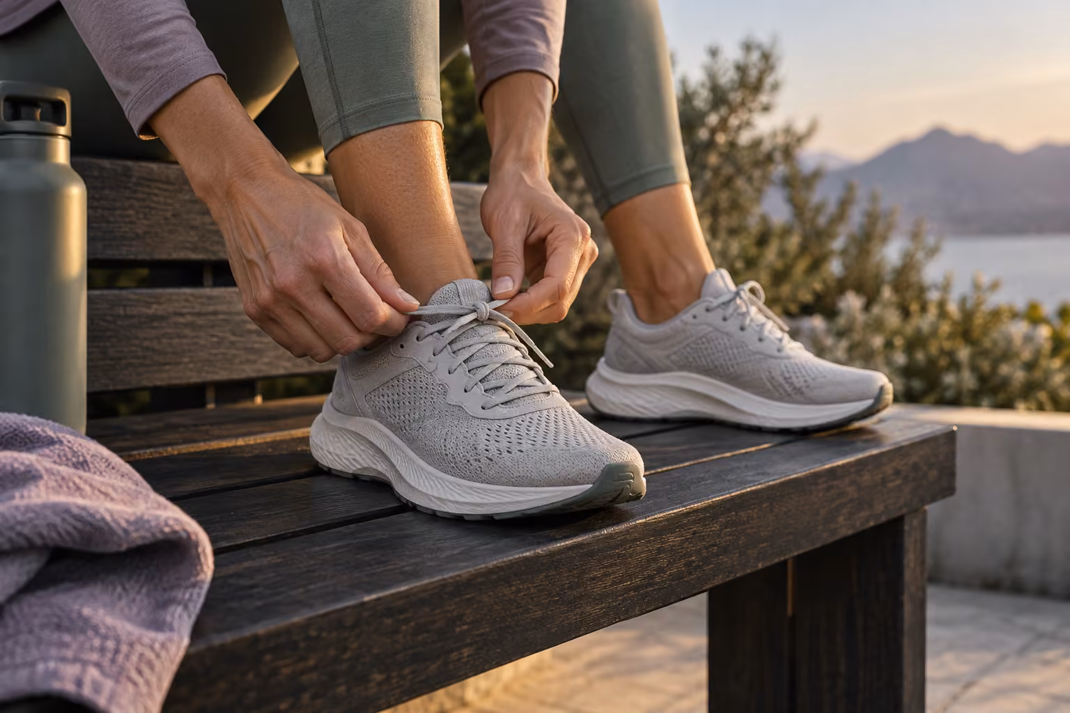 Tying running shoes before a workout