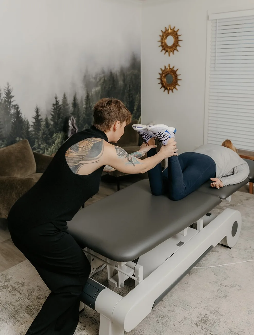 Kate Bolia assessing leg movement in the Apex Dunwoody studio.