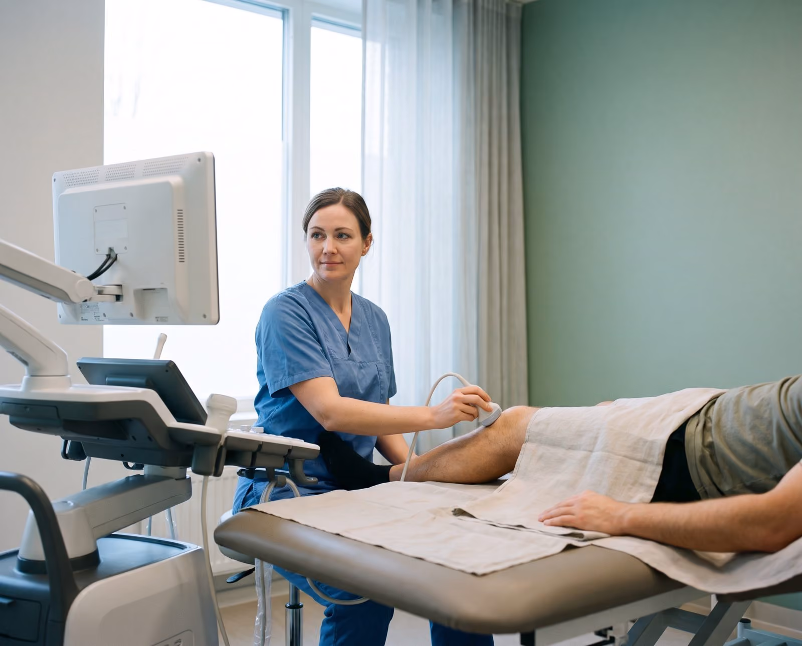 Sonographer performing an ultrasound scan on a patient