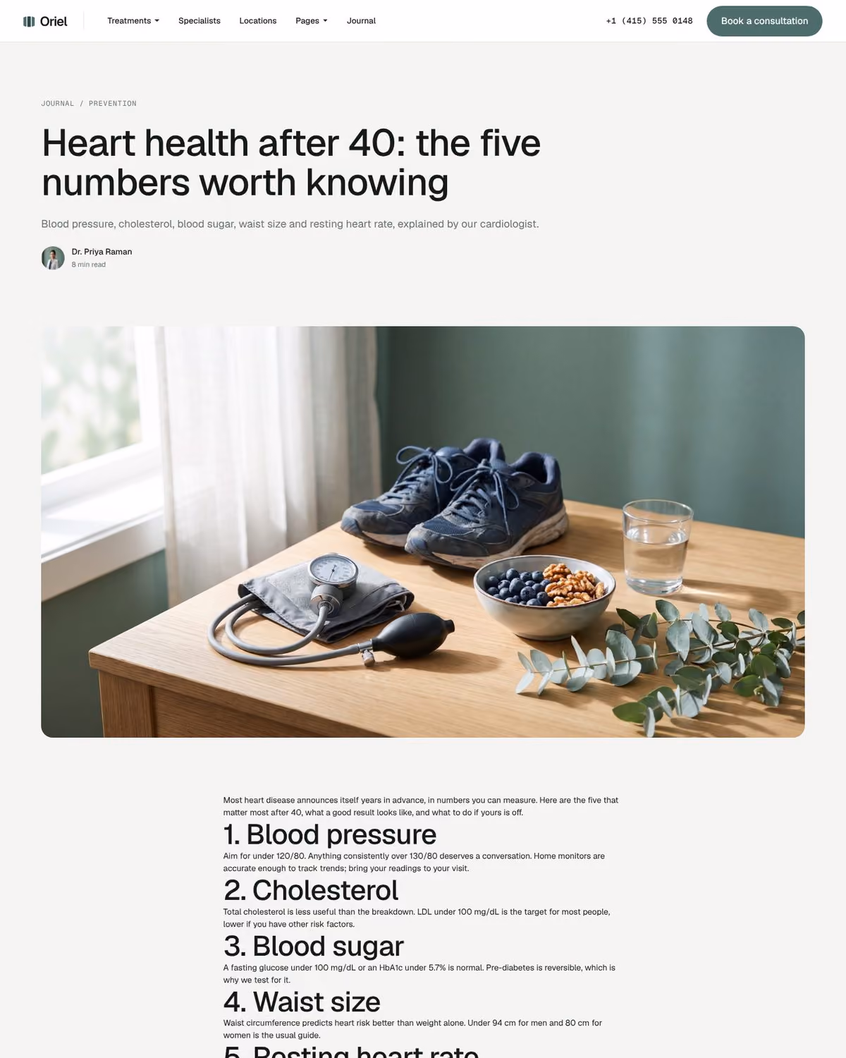 Oriel Webflow clinic template – Article detail CMS page preview