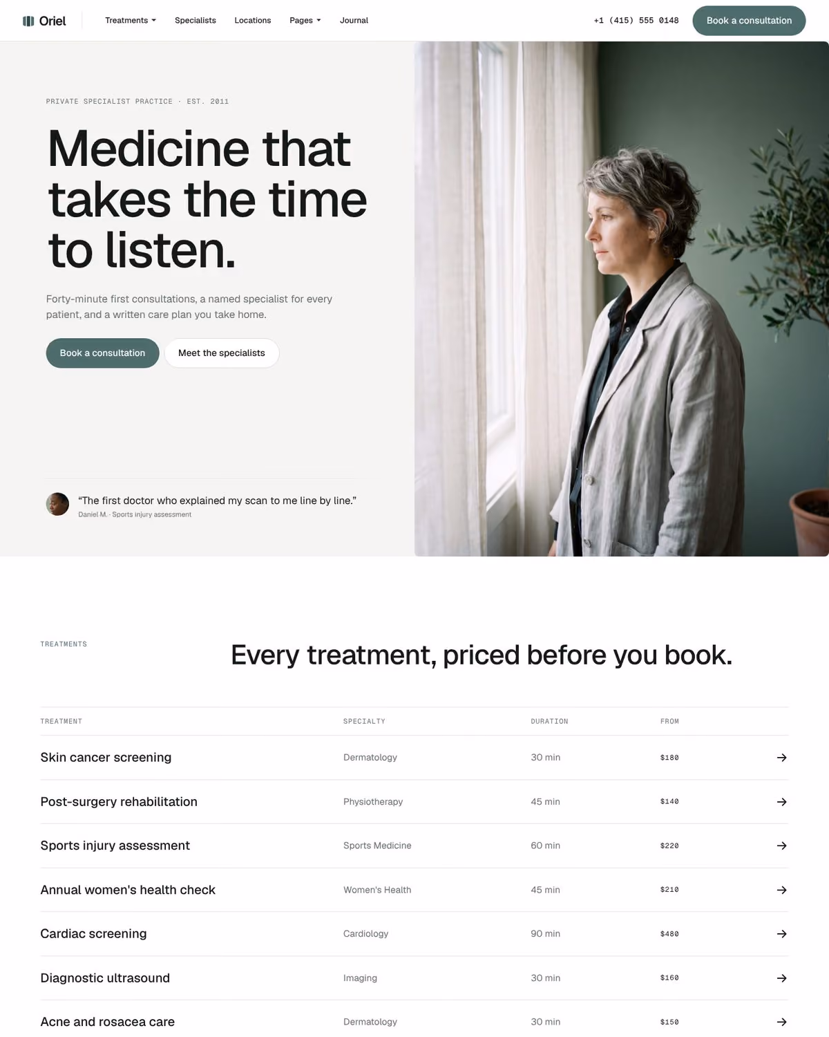 Oriel Webflow clinic template – Home V2 page preview