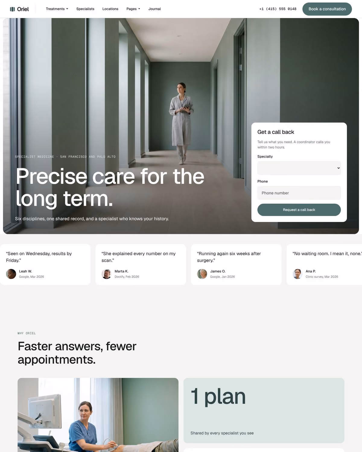 Oriel Webflow clinic template – Home V3 page preview