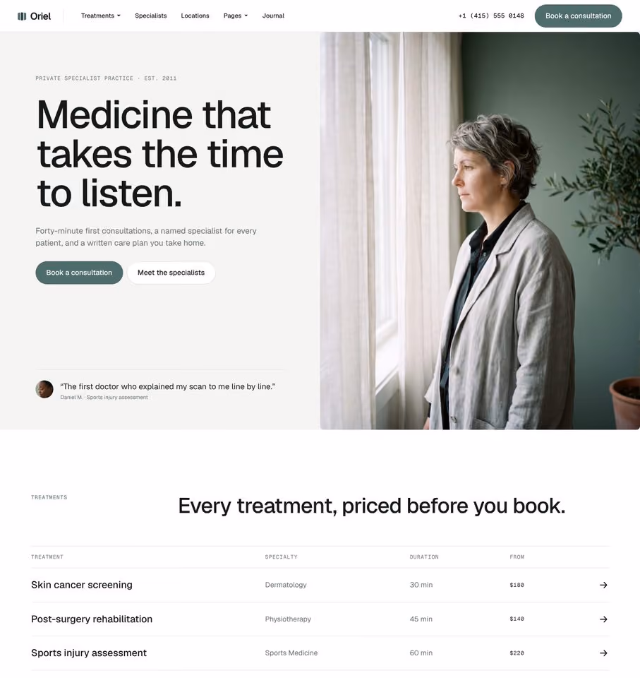 Oriel Webflow clinic template – 23 pages preview