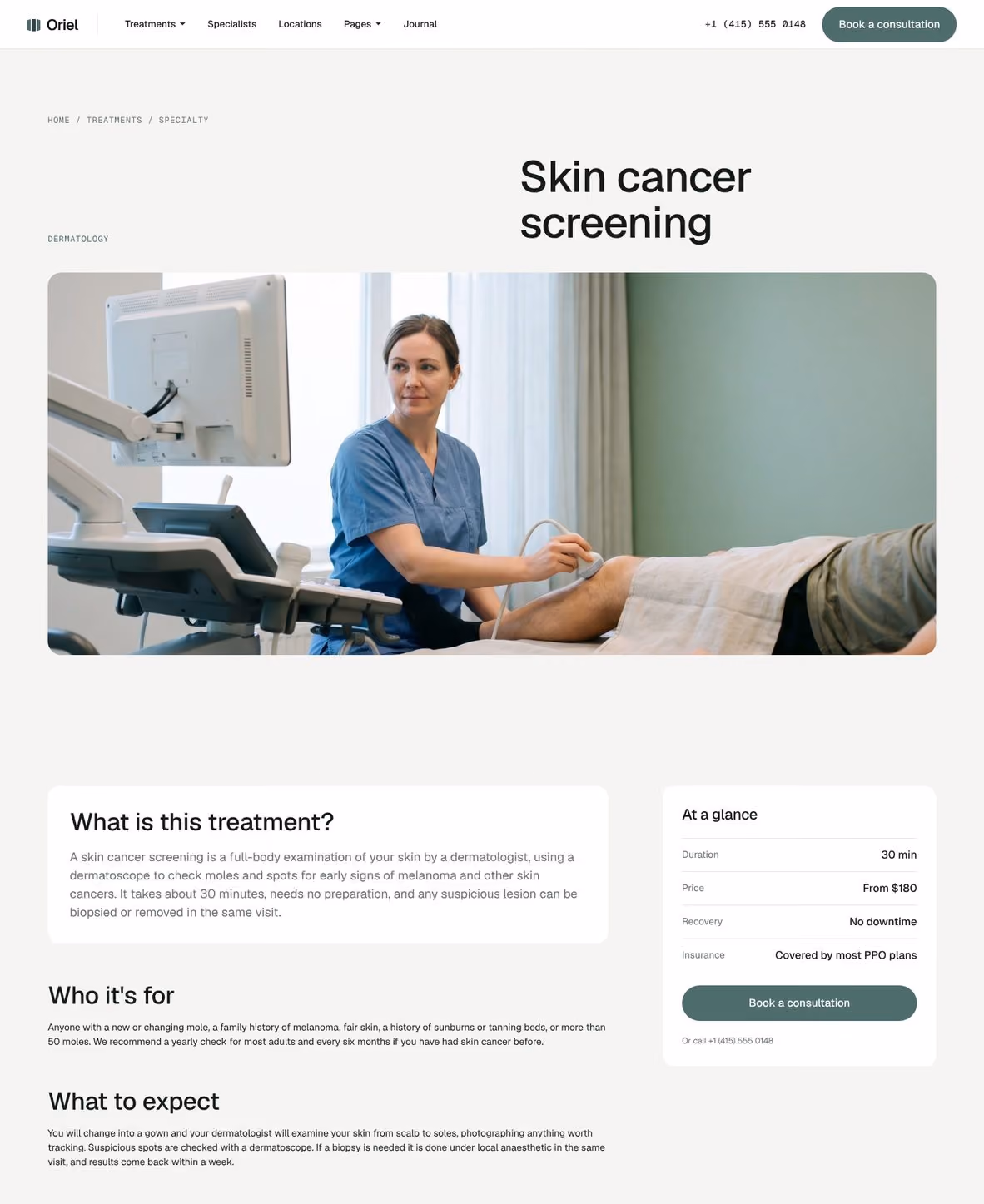 Oriel Webflow clinic template – Treatment detail page