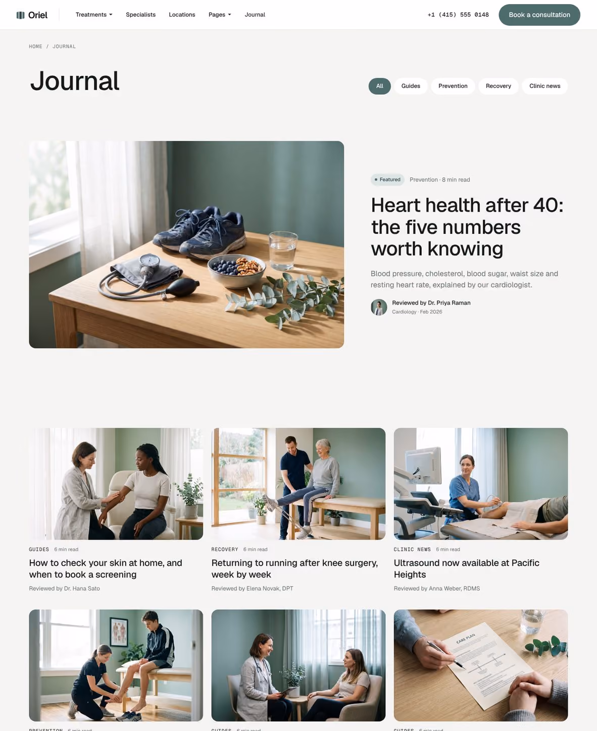 Oriel Webflow clinic template – Journal page