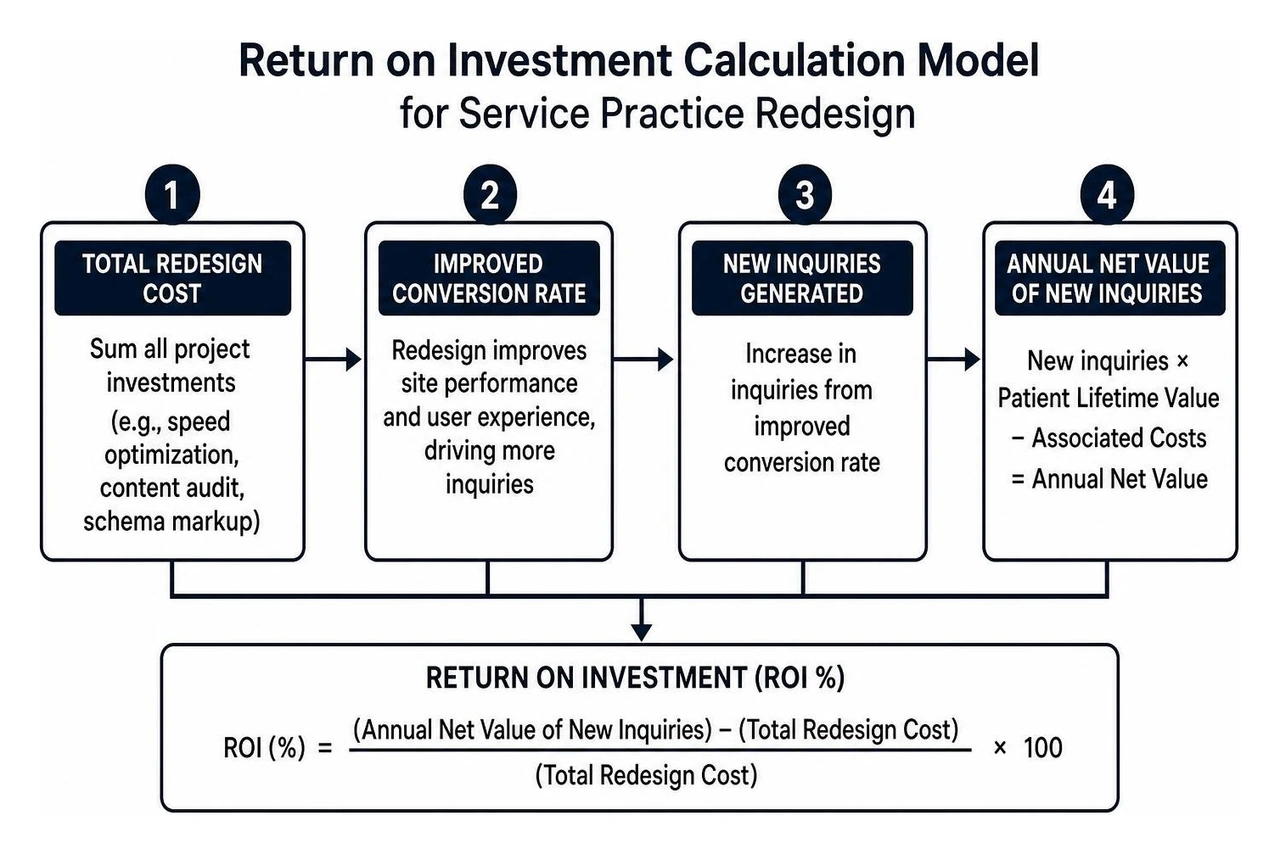 Return on investment calculation model for service practice redesign