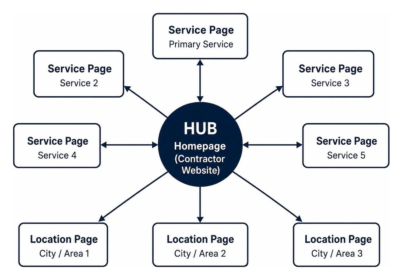 diagram illustrating hub and spoke architecture for contractor website