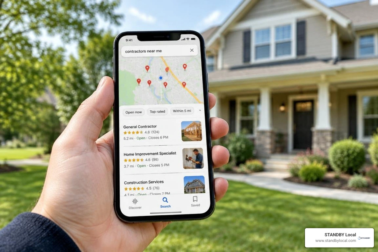 mobile search results showing local contractor listings