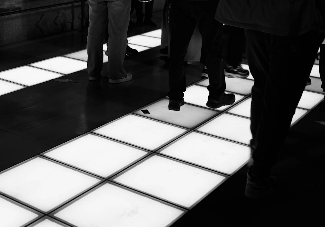 illuminated LED dance floor at a wedding reception