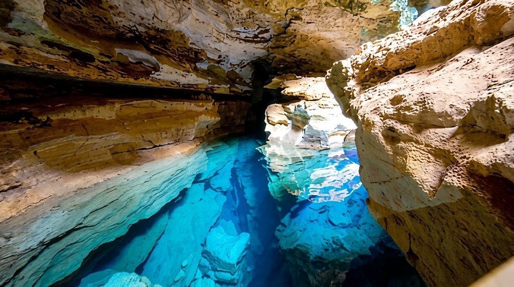 Les eaux bleues du Poço Azul, Chapada Diamantina