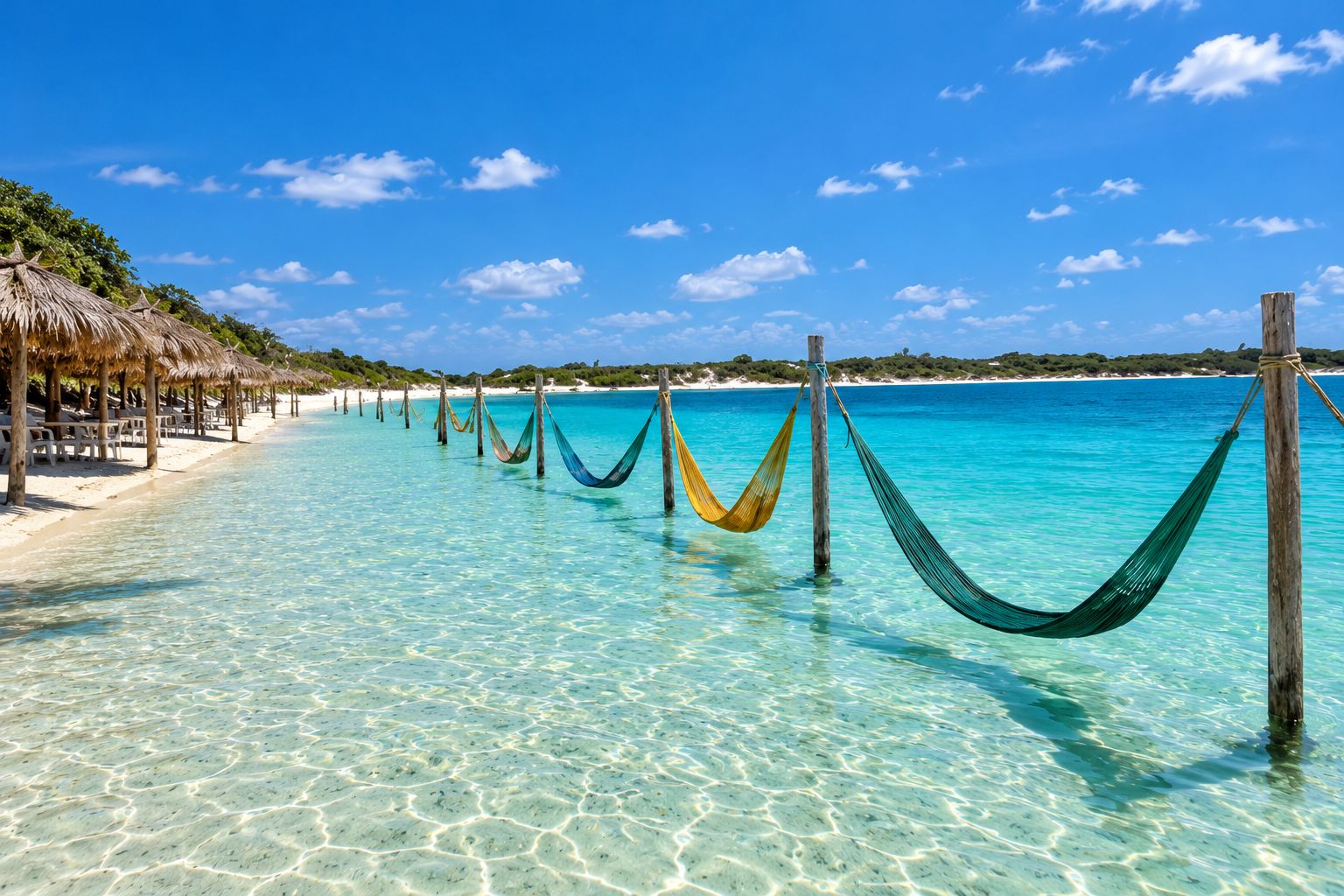 Hamacs dans l’eau de la Lagoa do Paraíso, Jericoacoara