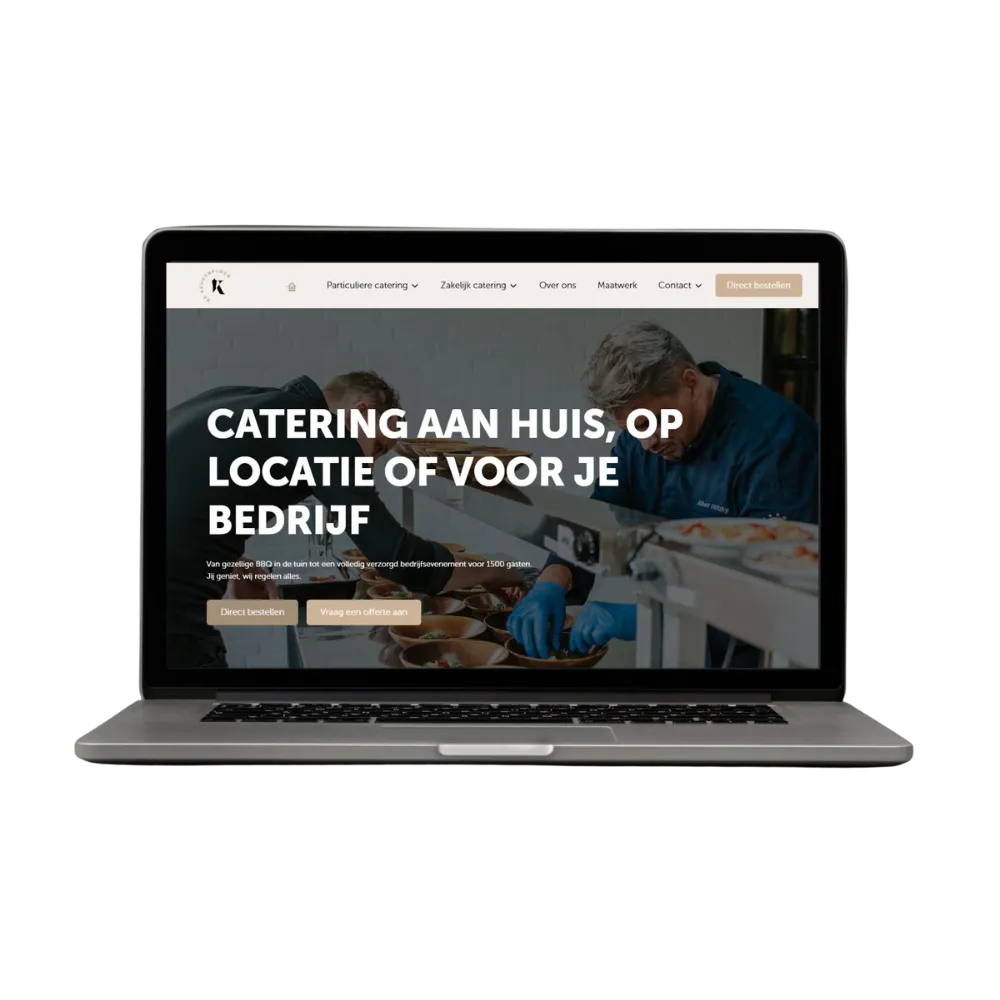 Laptop met een cateringwebsite gebouwd door Website voor Horeca