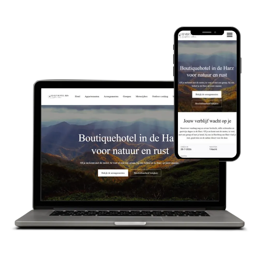 Laptop en telefoon met de website van Harz Hotel Iris