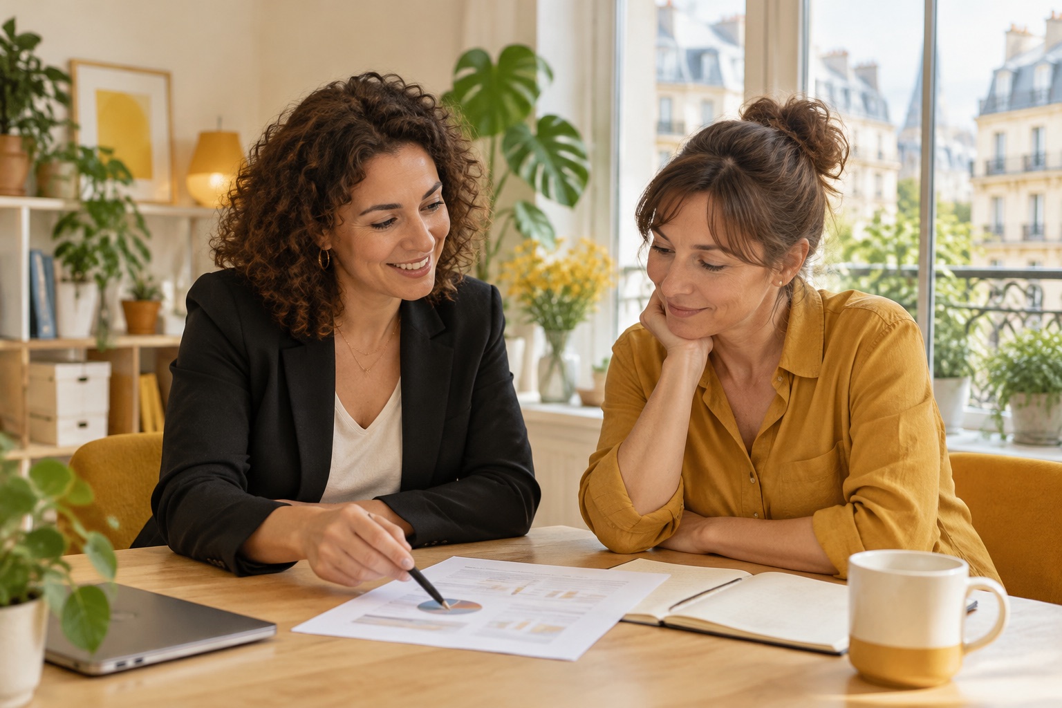 Une consultante RH présente un rapport de diagnostic à une dirigeante