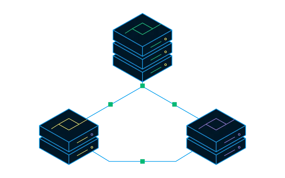 Illustration of three connected server stacks, representing your component libraries