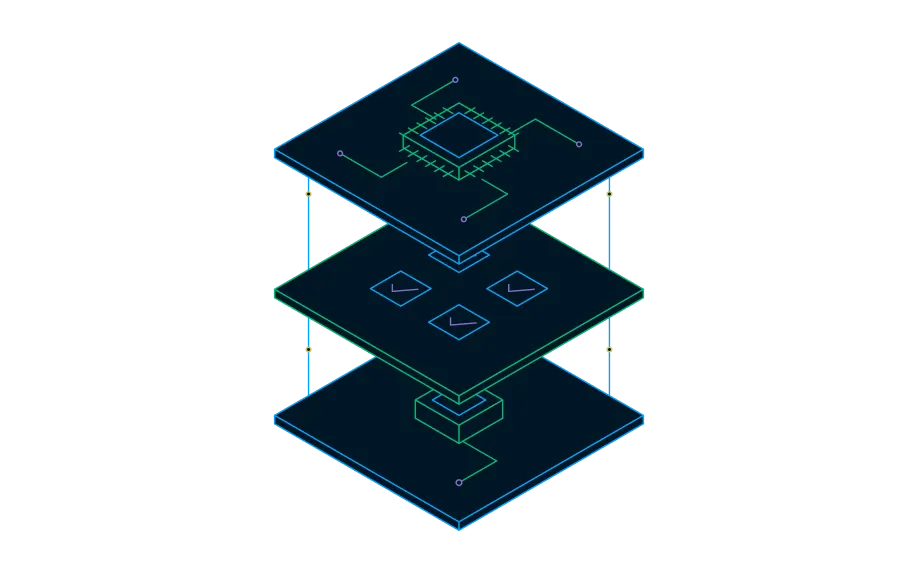 Illustration of stacked circuit board layers with checkmarks, representing design rule verification