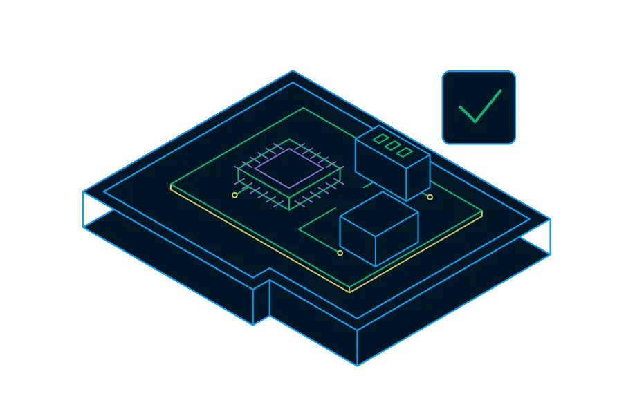 Illustration of a circuit board with a checkmark, representing integration with your PLM systems