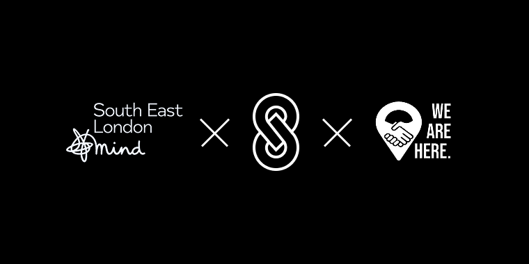 Logos of South East London Mind, Seshr and We Are Here