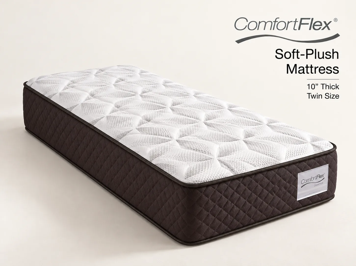 ComfortFlex Soft-Plush mattress, 10 inches thick, with a white knit top
